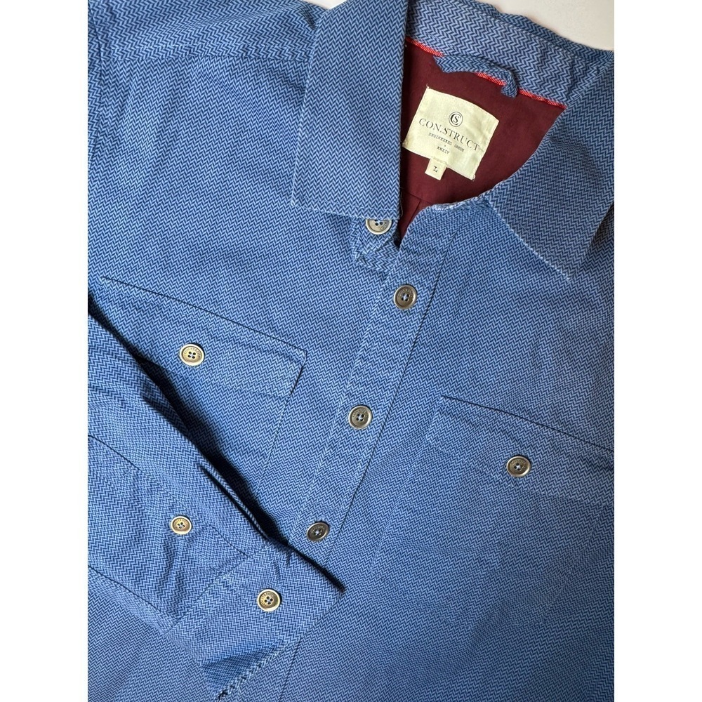 Mens Blue Button Down Shirt Large Cotton Sleeve Lined Maroon‎ Workwear Outdoor